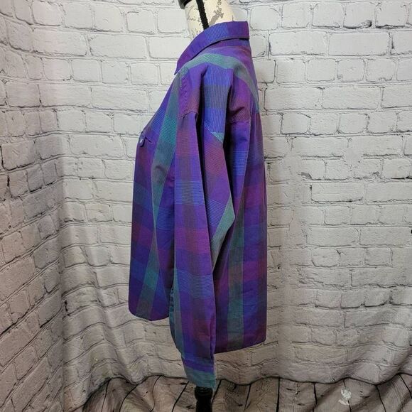 Vintage Honors Large Purple and Green Plaid Button Down Long Sleeve Shirt - Picture 2 of 5